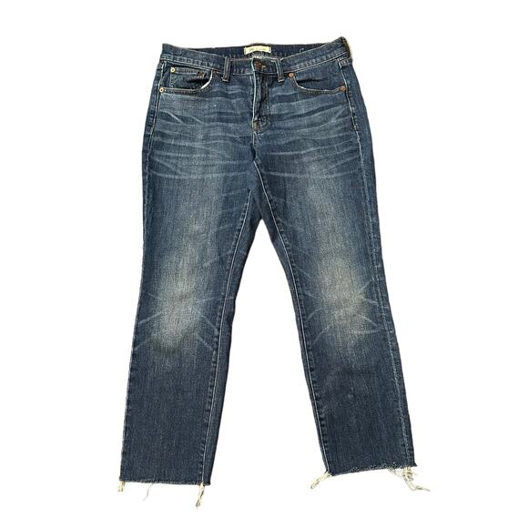 Madewell dark wash slim boyjean raw hem jeans size 28 - Picture 1 of 14